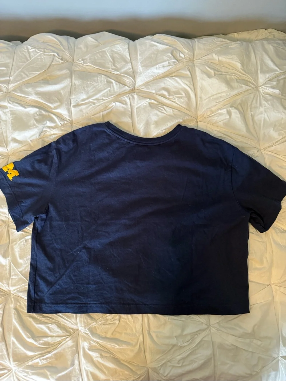 Nike Navy Cropped Tee with Yellow Michigan Logo